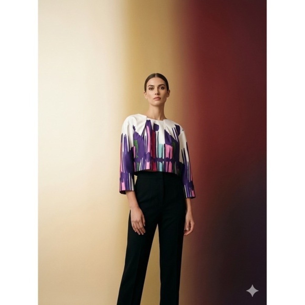 GIZIA Colorful Multicolored Satin‎ Top